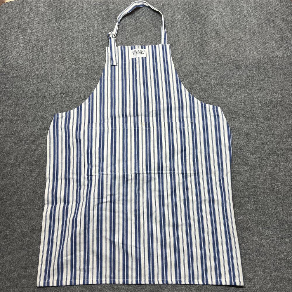 Williams Sonoma Blue Striped Cotton Bib Apron One Size Adults Kitchen Cooking